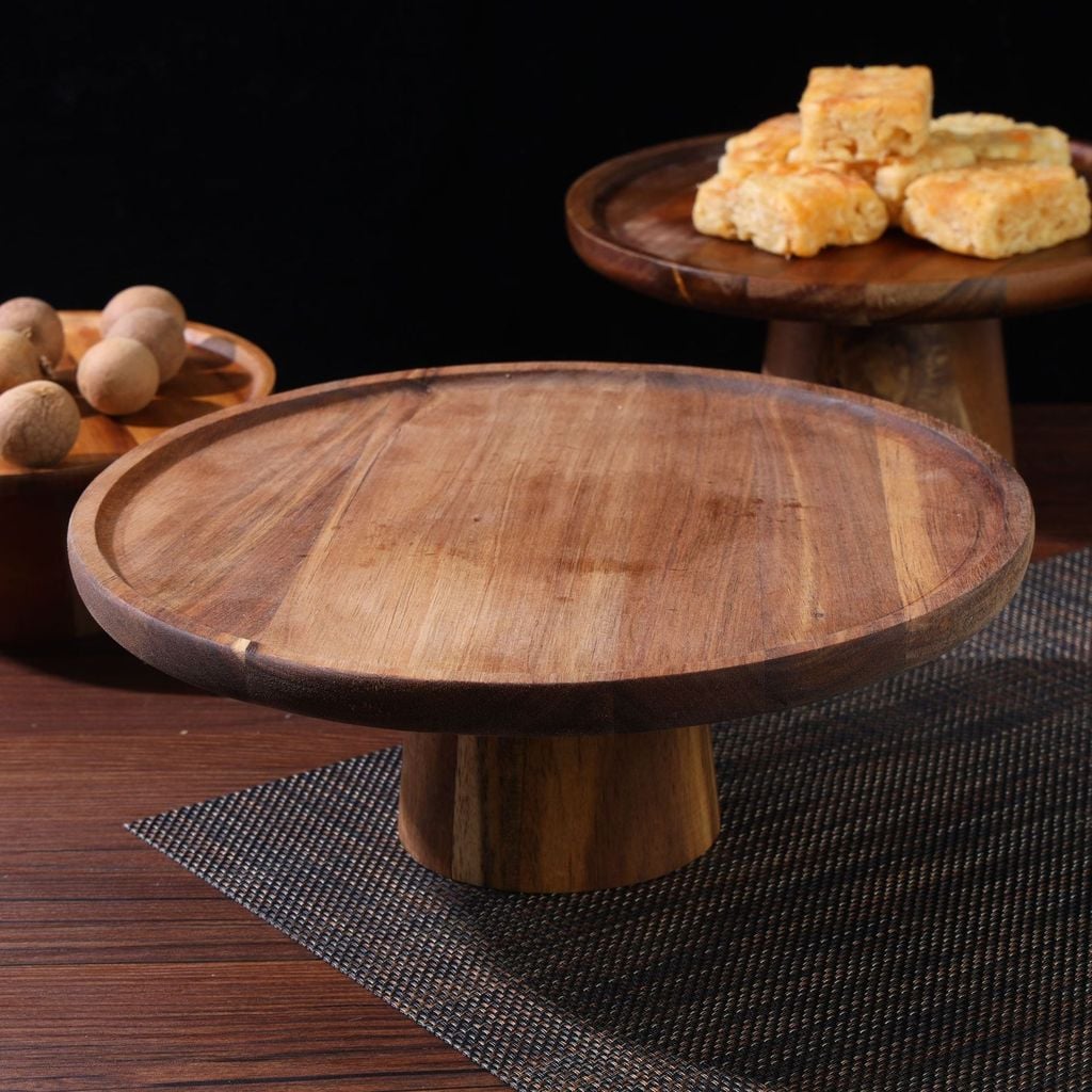 Khay Trưng Bày Bánh Cao Chân Gỗ Keo Acacia Kiểu INS