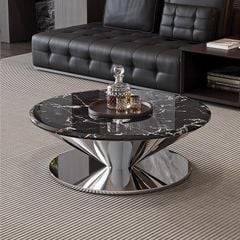 Bộ Bàn Trà Tròn Mặt Đá Đen Luxury Chân Kim Loại Phản Quang