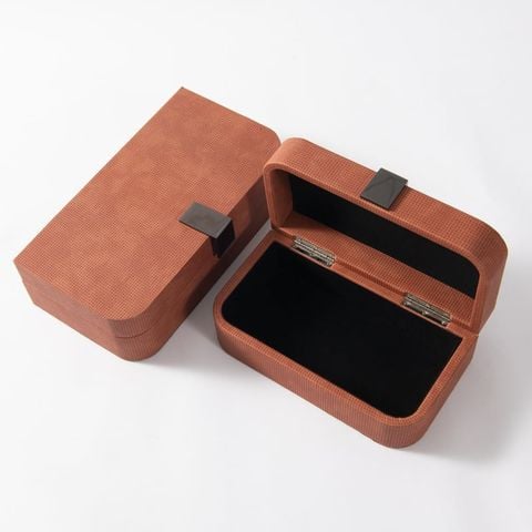 Hộp Đựng Trang Sức Minimalist Phủ Nhung Cam Đất