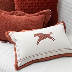 Vỏ Gối Tựa Lưng Sofa Thêu Hình Ngựa Boho Cam Đất