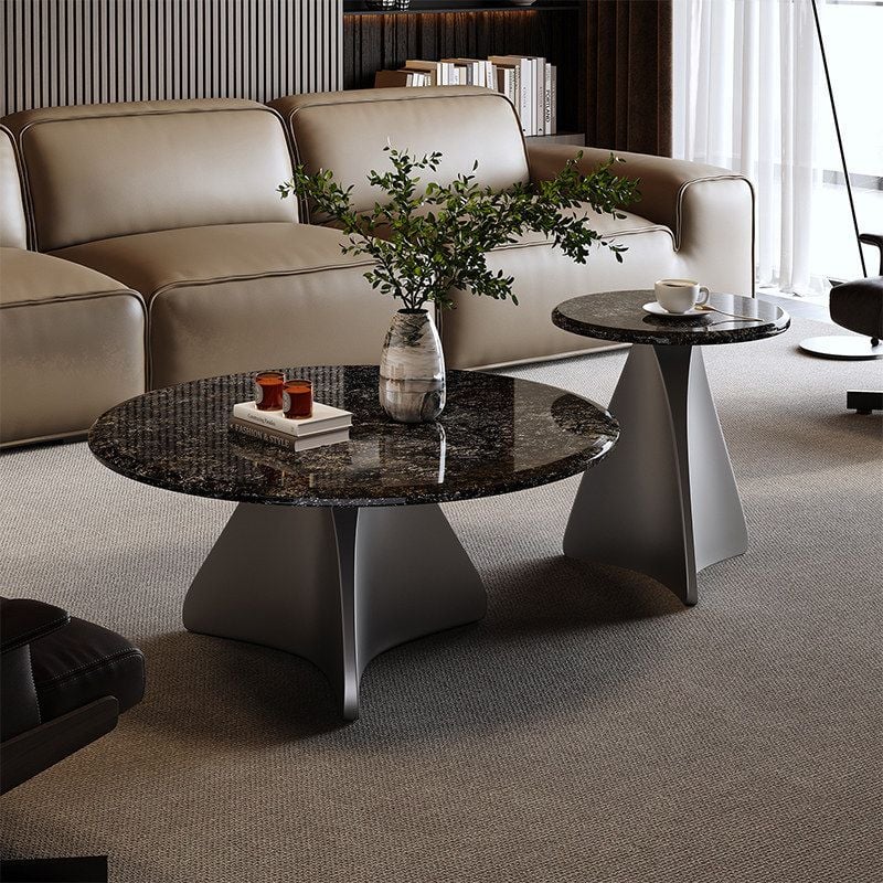 Bộ Bàn Trà Tròn Mặt Đá Marble Vân Mây Sang Trọng