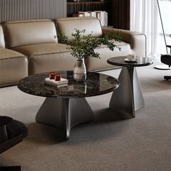 Bộ Bàn Trà Tròn Mặt Đá Marble Vân Mây Sang Trọng