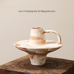 Bình Hoa Gốm Thô Phong Cách Wabi Sabi Nâu Sọc Trắng