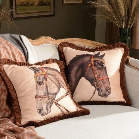 Vỏ Gối Sofa Sang Trọng - Họa Tiết Ngựa Phong Cách Hoàng Gia