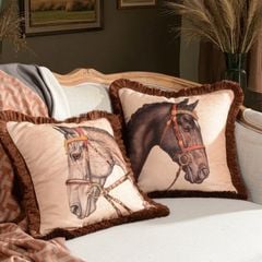 Vỏ Gối Sofa Sang Trọng - Họa Tiết Ngựa Phong Cách Hoàng Gia