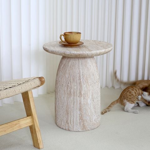 Bàn Phụ Sofa Hiện Đại Giả Đá Travertine Hình Nấm Thân Sọc Dọc