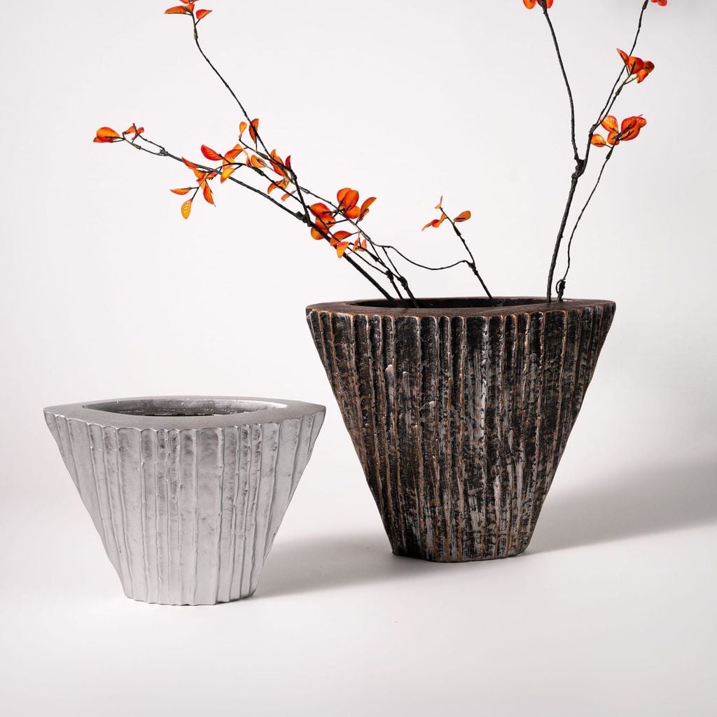 Bình Hoa Decor Composite Giả Đá Texture Sọc Dọc Wabi Sabi