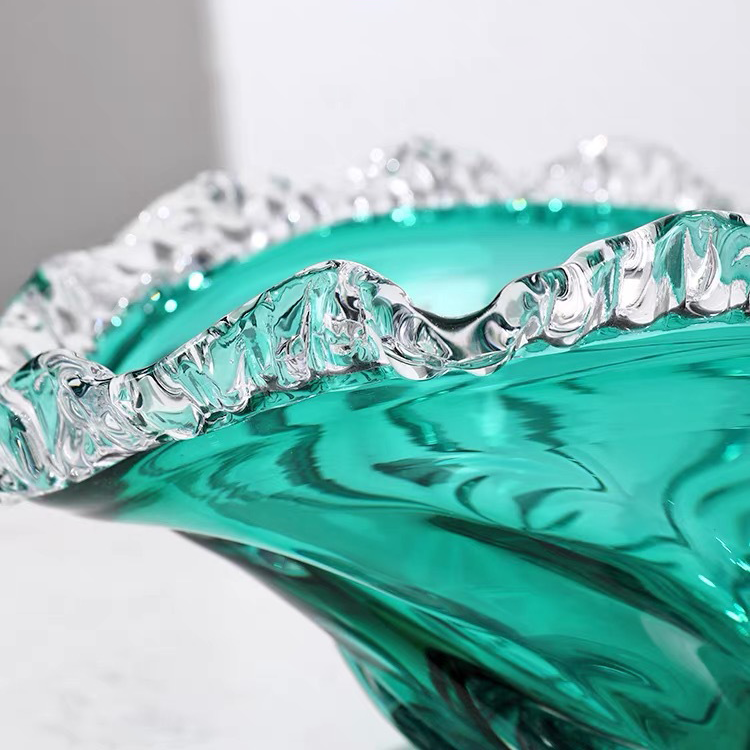 Dĩa Thủy Tinh Pha Lê Dày Viền Ply Nơ Xanh Da Trời