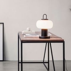 Đèn Bàn Trang Trí Chụp Kính Oval Thân Đen Phong Cách Tối Giản