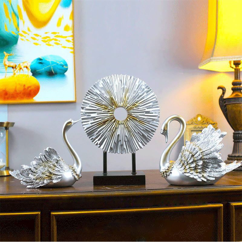 Tượng Đôi Thiên Nga Màu Ngọc Trai Châu Âu Hiện Đại