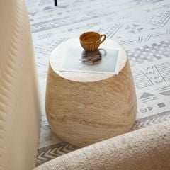 Bàn Phụ Hình Trụ Tròn Giả Đá Travertine Pha Đỏ Nâu
