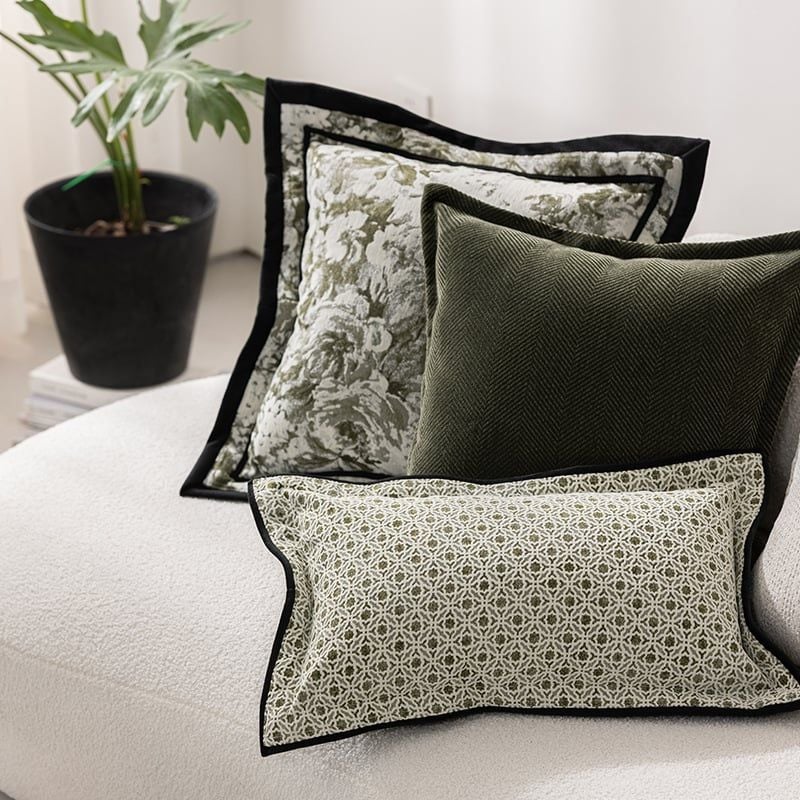Vỏ Gối Tựa Lưng Sofa Họa Tiết Hoa Cổ Điển Pháp Tông Xanh Lá