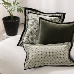Vỏ Gối Tựa Lưng Sofa Họa Tiết Hoa Cổ Điển Pháp Tông Xanh Lá