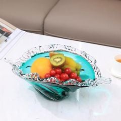 Dĩa Thủy Tinh Pha Lê Dày Viền Ply Nơ Xanh Da Trời