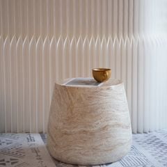 Bàn Phụ Hình Trụ Tròn Giả Đá Travertine Pha Đỏ Nâu