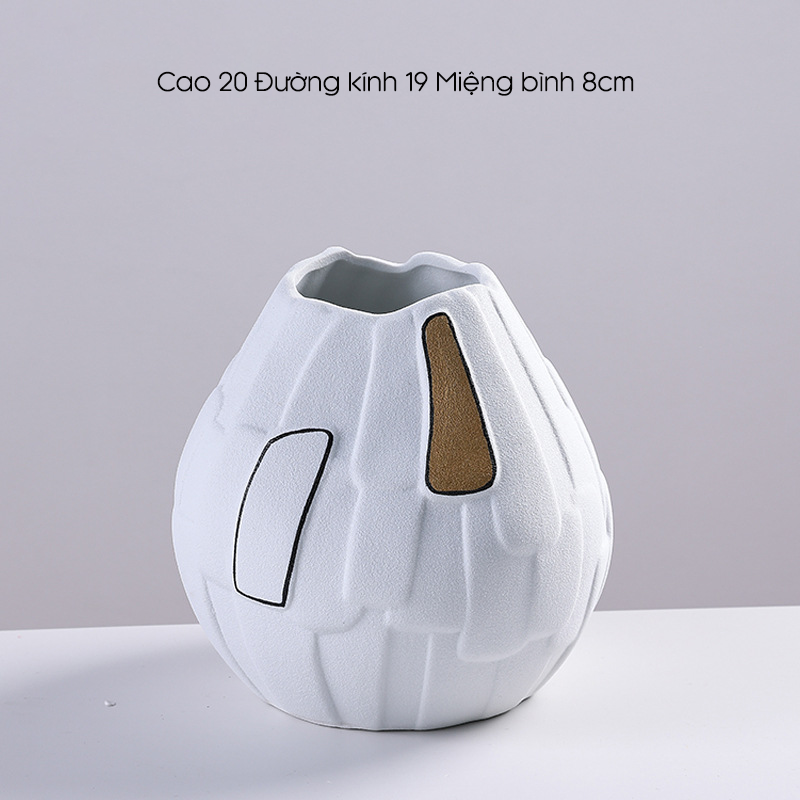 Bình Hoa Gốm Trắng Nghệ Thuật Điêu Khắc Nổi Thân Bình Cao Cấp