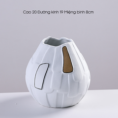 Bình Hoa Gốm Trắng Nghệ Thuật Điêu Khắc Nổi Thân Bình Cao Cấp