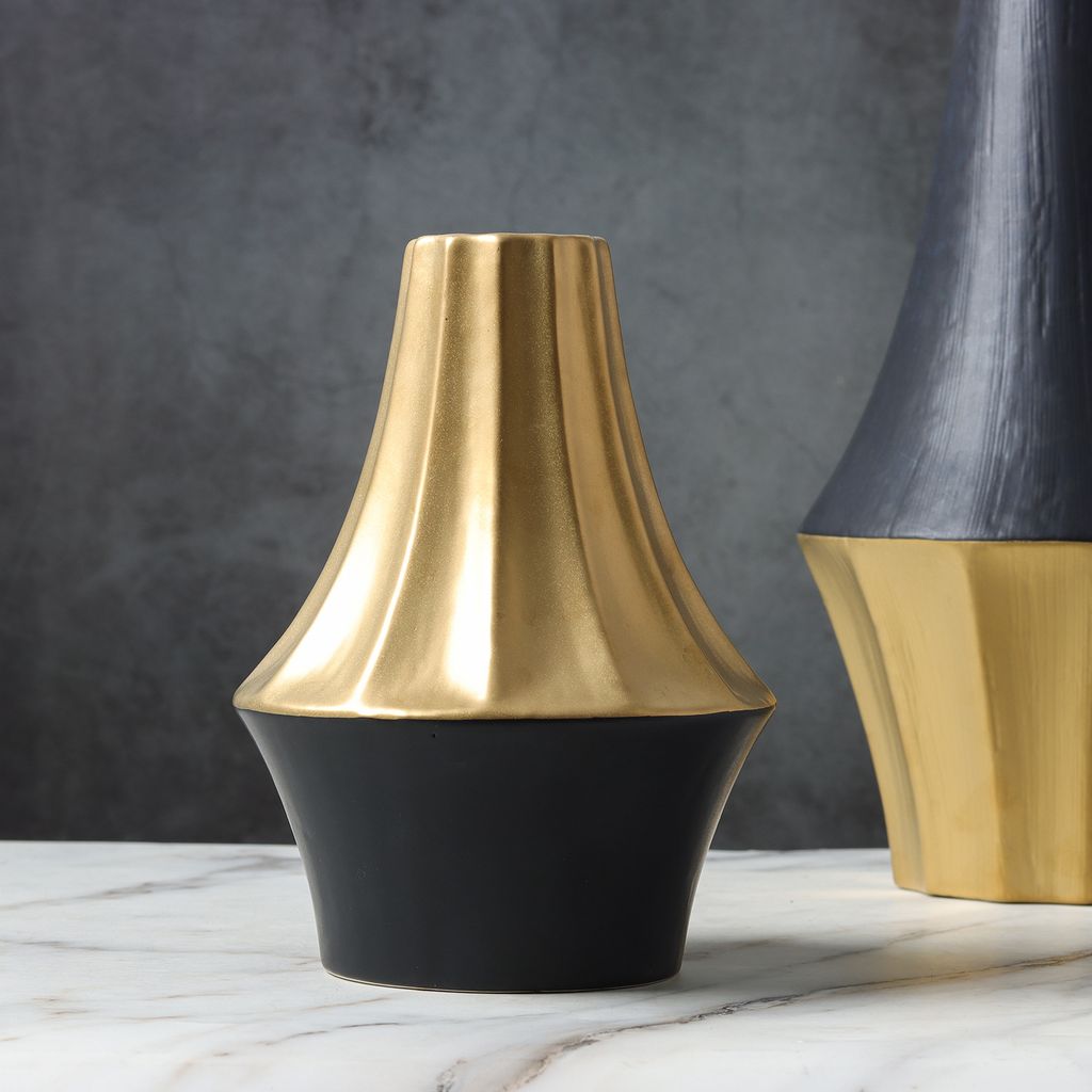 Bình Hoa Gốm Đen Phối Điểm Vân Sọc Dọc