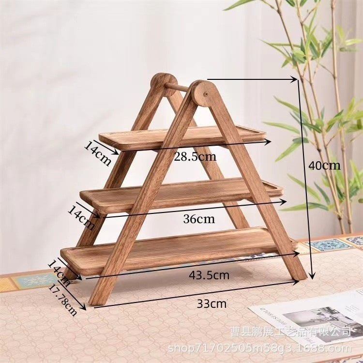 Kệ Gỗ 3 Tầng Trưng Bày Thức Ăn Bàn Tiệc Xếp Gọn