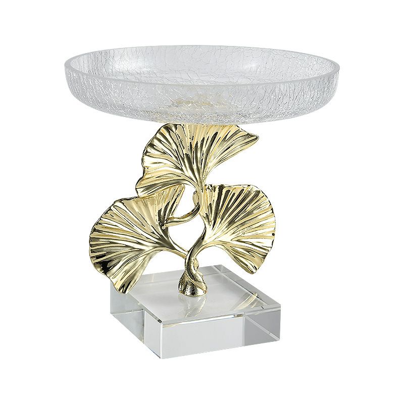 Dĩa Trái Cây Trang Trí Thủy Tinh Hình Lá Bạch Quả Sang Trọng