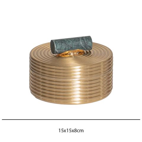 Hộp Đựng Trang Sức Decor Kim Loại Tròn Nắp Cẩm Thạch Sang Trọng