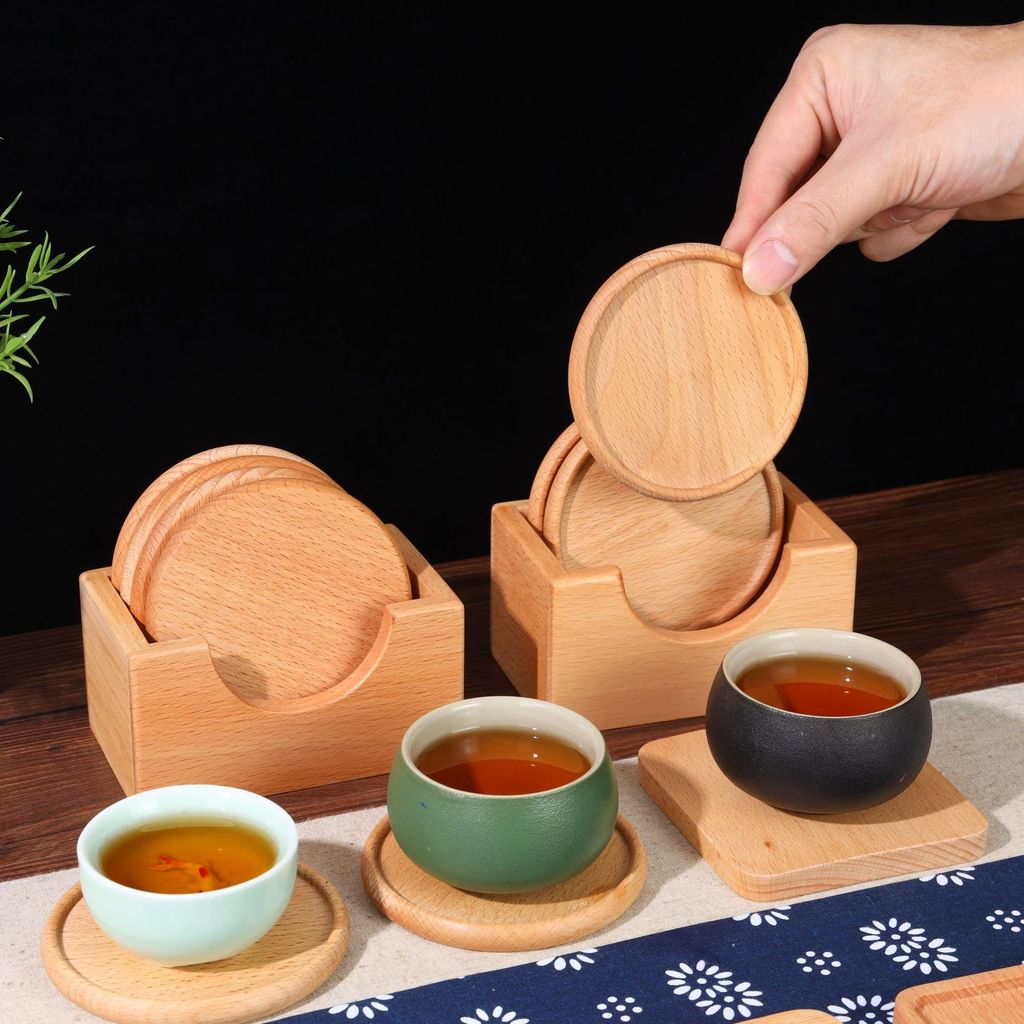 Lót Ly Gỗ Vuông Tròn Có Rãnh