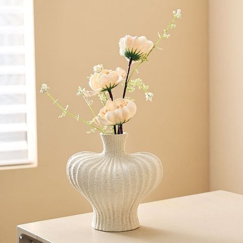 Bình Hoa Gốm Gân Sọc Dáng Bầu Trang Trí