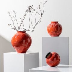 Bình Hoa Gốm Men Đỏ Tuyết Phong Cách Á Đông Cao Cấp