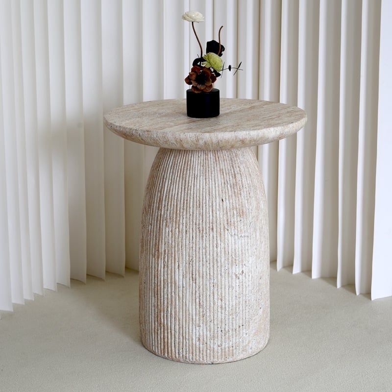 Bàn Phụ Sofa Hiện Đại Giả Đá Travertine Hình Nấm Thân Sọc Dọc