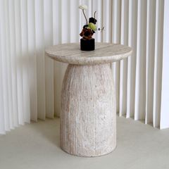Bàn Phụ Sofa Hiện Đại Giả Đá Travertine Hình Nấm Thân Sọc Dọc