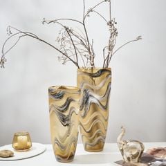 Bình Hoa Thủy Tinh Hổ Phách Thân Cao Gợn Vân Sóng Sang Trọng