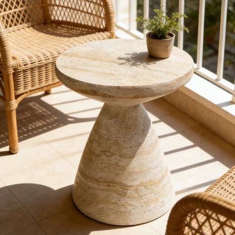 Bàn Side Table Hình Nấm Vân Đá Travertine