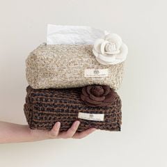 Hộp Khăn Giấy Dệt Sợi Cao Cấp Hình Hoa Trà Kiểu Pháp