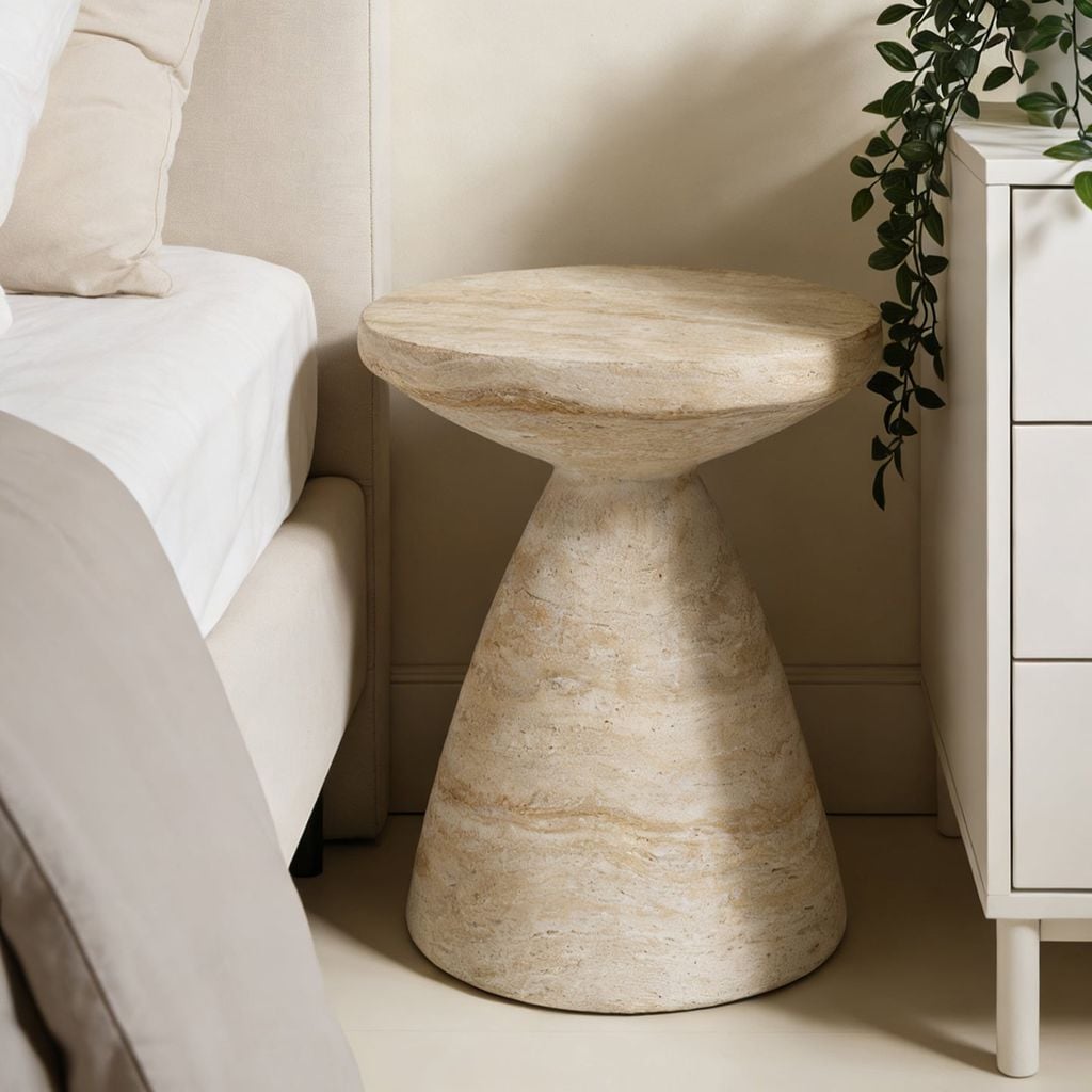 Bàn Side Table Hình Nấm Vân Đá Travertine