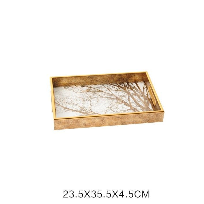Khay Trang Trí Bằng Sứ Men Lam Họa Tiết Hình Cành Cây