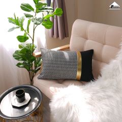 Vỏ Gối Tựa Lưng Áo Gối Trắng Đen Phối Viền Vàng Phong Cách Đơn Giản