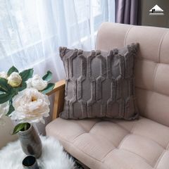 Vỏ Gối Tựa Lưng Lông Dệt Nổi Họa Tiết Hình Học Thoi Vuông 3 Chiều Sang Trọng