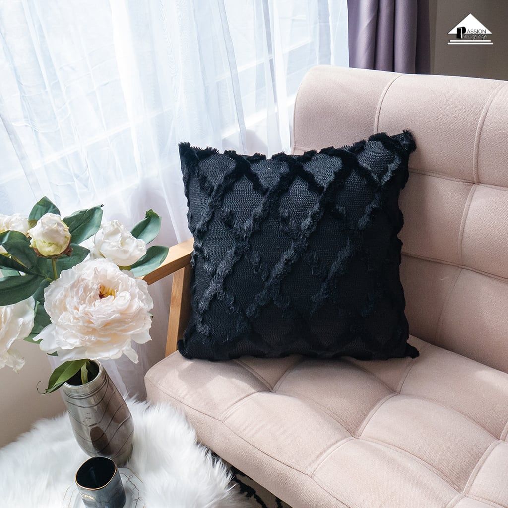 Vỏ Gối Tựa Lưng Lông Dệt Nổi Hình Học Mạng Lưới