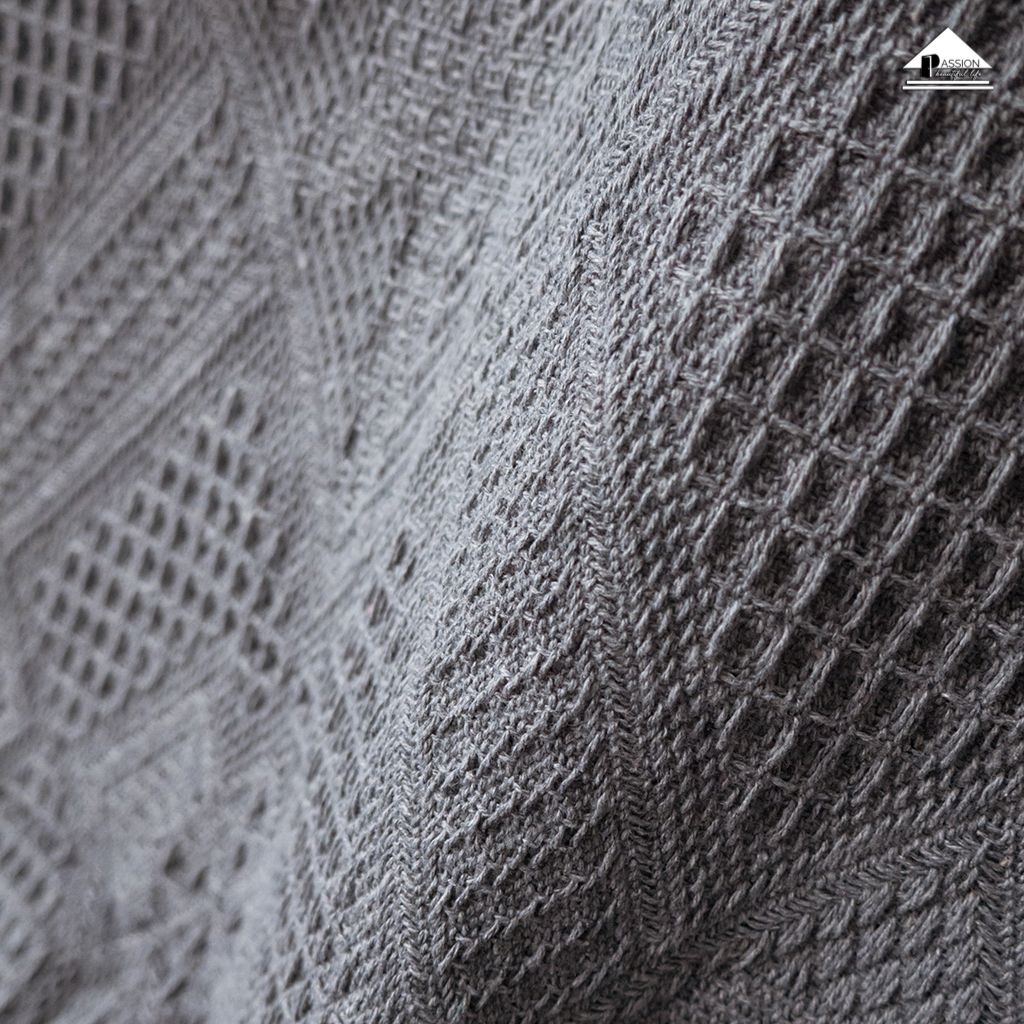 Chăn thảm phủ ghế sofa đan len tua rua màu xám lưới