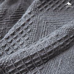 Chăn thảm phủ ghế sofa đan len tua rua màu xám lưới