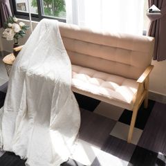 Chăn thảm phủ ghế sofa đan len tua rua màu trắng lưới