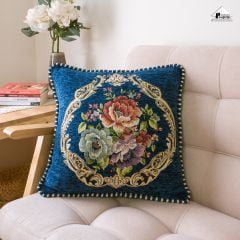 Vỏ Gối Tựa Lưng Nhung Đệm Lưng Dày Tây Âu Thêu Vòng Hoa