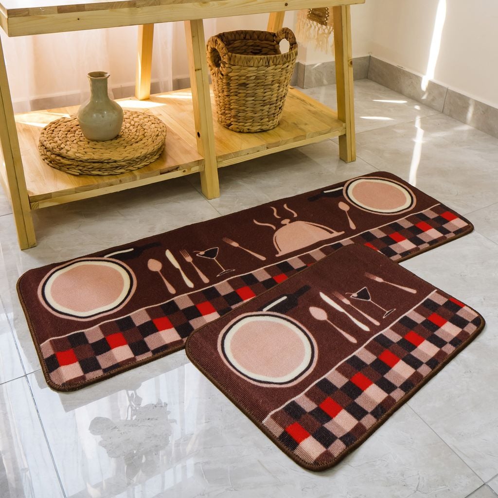 Set 2 Thảm Bếp Sợi Lưới Đan Len Đế Chống Trượt Cao Cấp