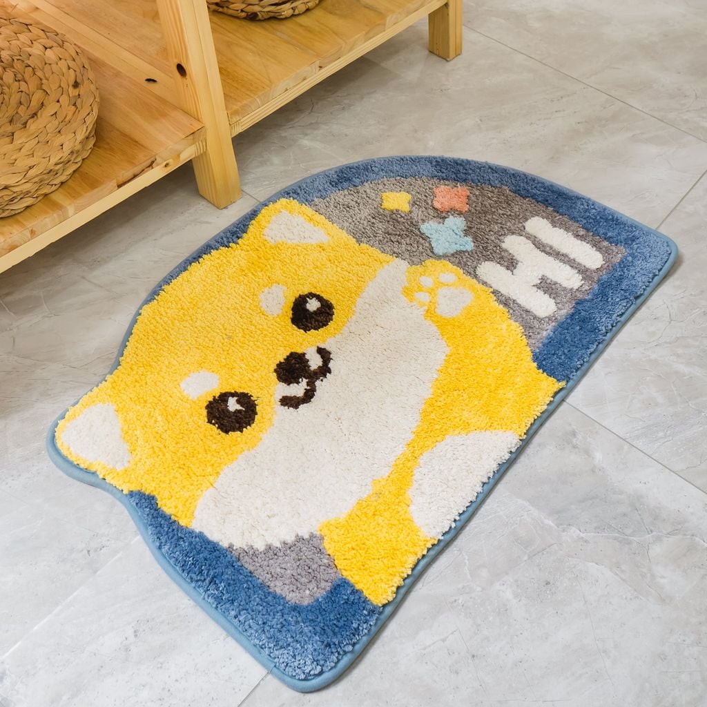 Thảm Lau Chân Sợi Len Ra Vào Cửa Bán Nguyệt Mặt Gấu 45x75cm