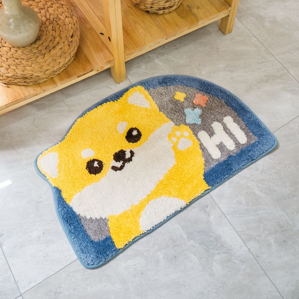 Thảm Lau Chân Sợi Len Ra Vào Cửa Bán Nguyệt Mặt Gấu 45x75cm