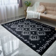 Thảm Nhung Nỉ Trải Sàn Trang Trí Phòng Khách Thổ Cẩm Trắng Đen