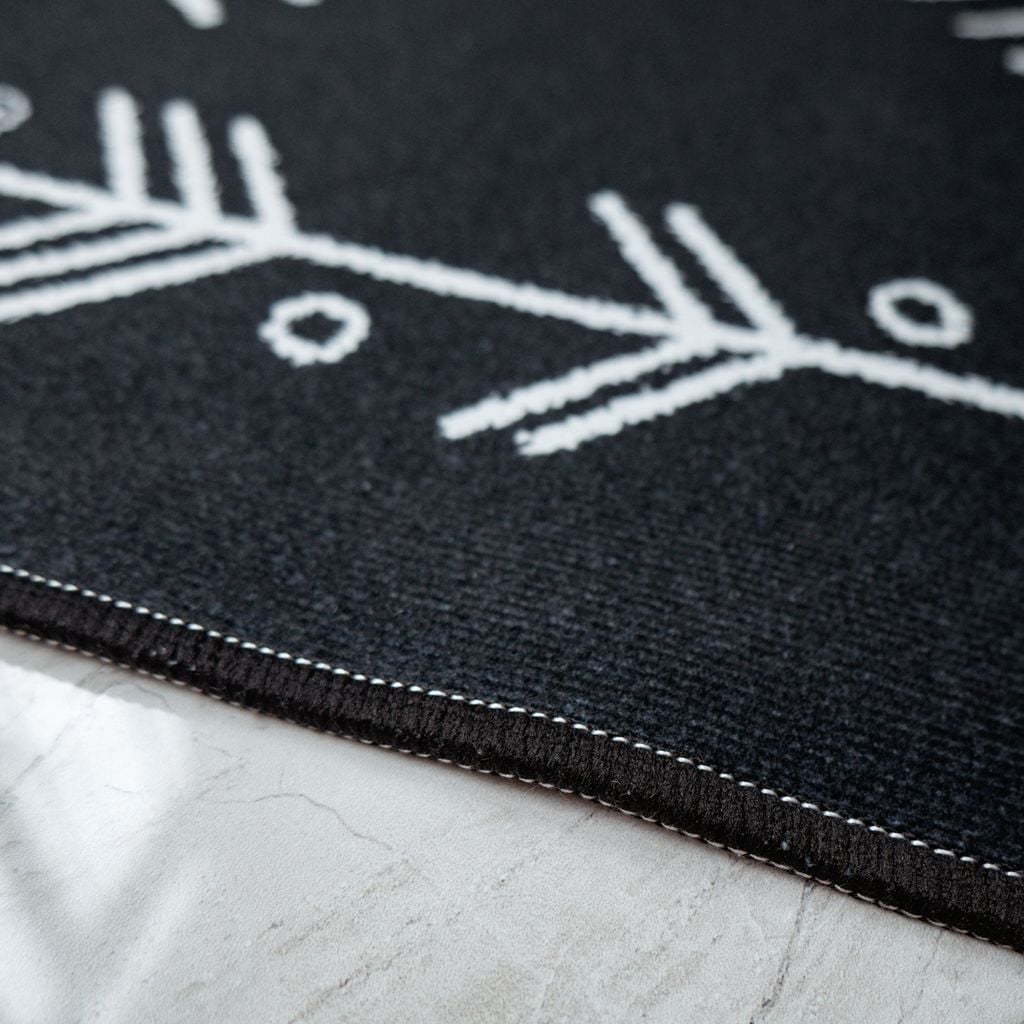 Thảm Nhung Nỉ Trải Sàn Trang Trí Phòng Khách Thổ Cẩm Trắng Đen