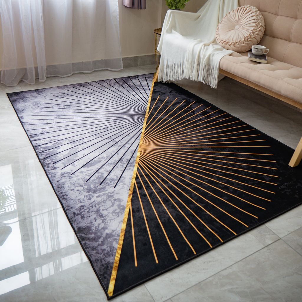 Thảm Nhung Nỉ Trải Sàn Trang Trí Phòng Khách Họa Tiết Đen Xám