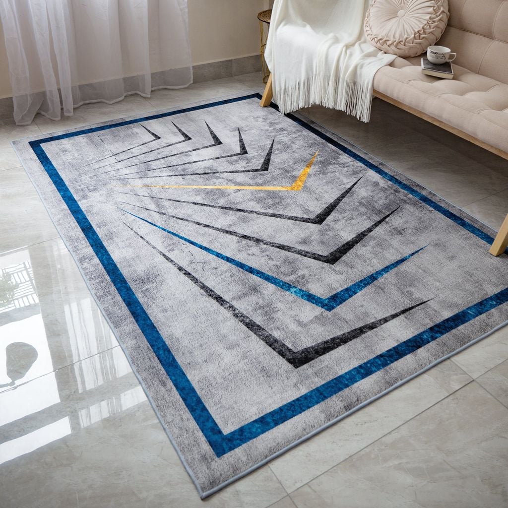 Thảm Nhung Nỉ Trải Sàn Trang Trí Phòng Khách Họa Tiết Đen Xám