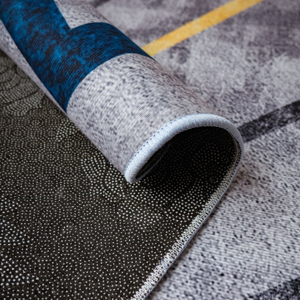 Thảm Nhung Nỉ Trải Sàn Trang Trí Phòng Khách Họa Tiết Đen Xám